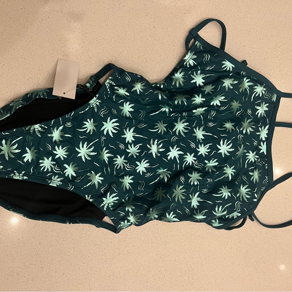Teal Palm Tree Print Swimsuit